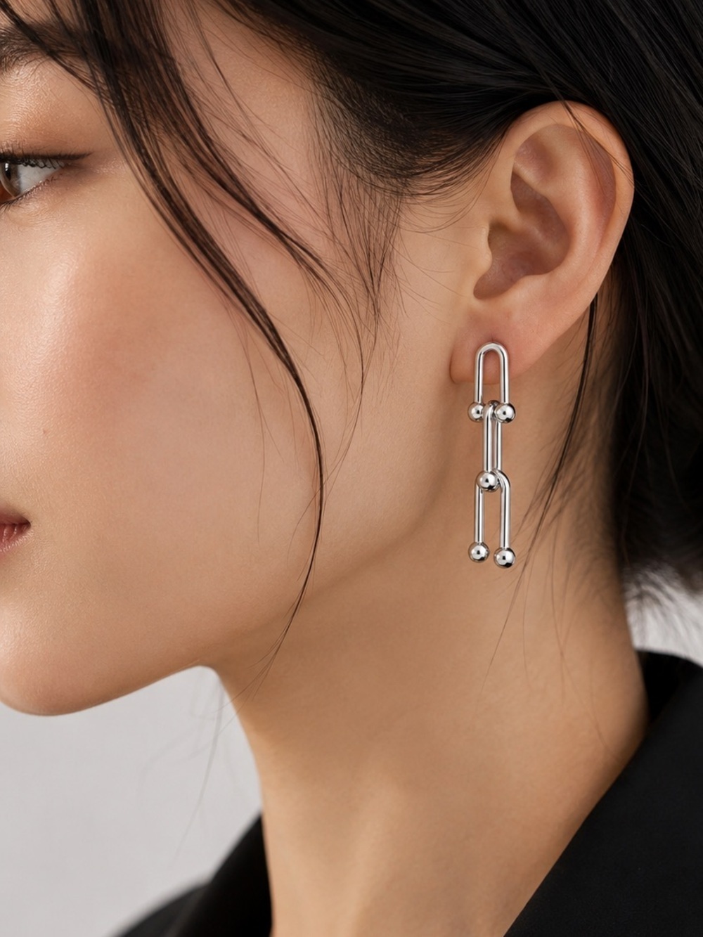 Platinum Orbit Link Drop Earrings